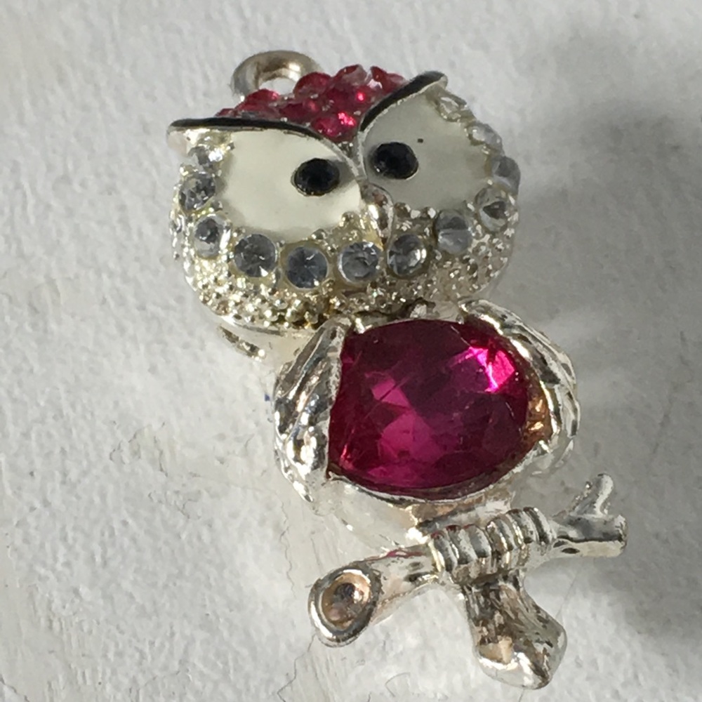 Cute Owl 🦉 Pink Clear Rhinestone Owl Heart Pendant